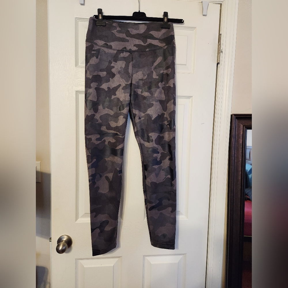 Faux suede camo print leggings